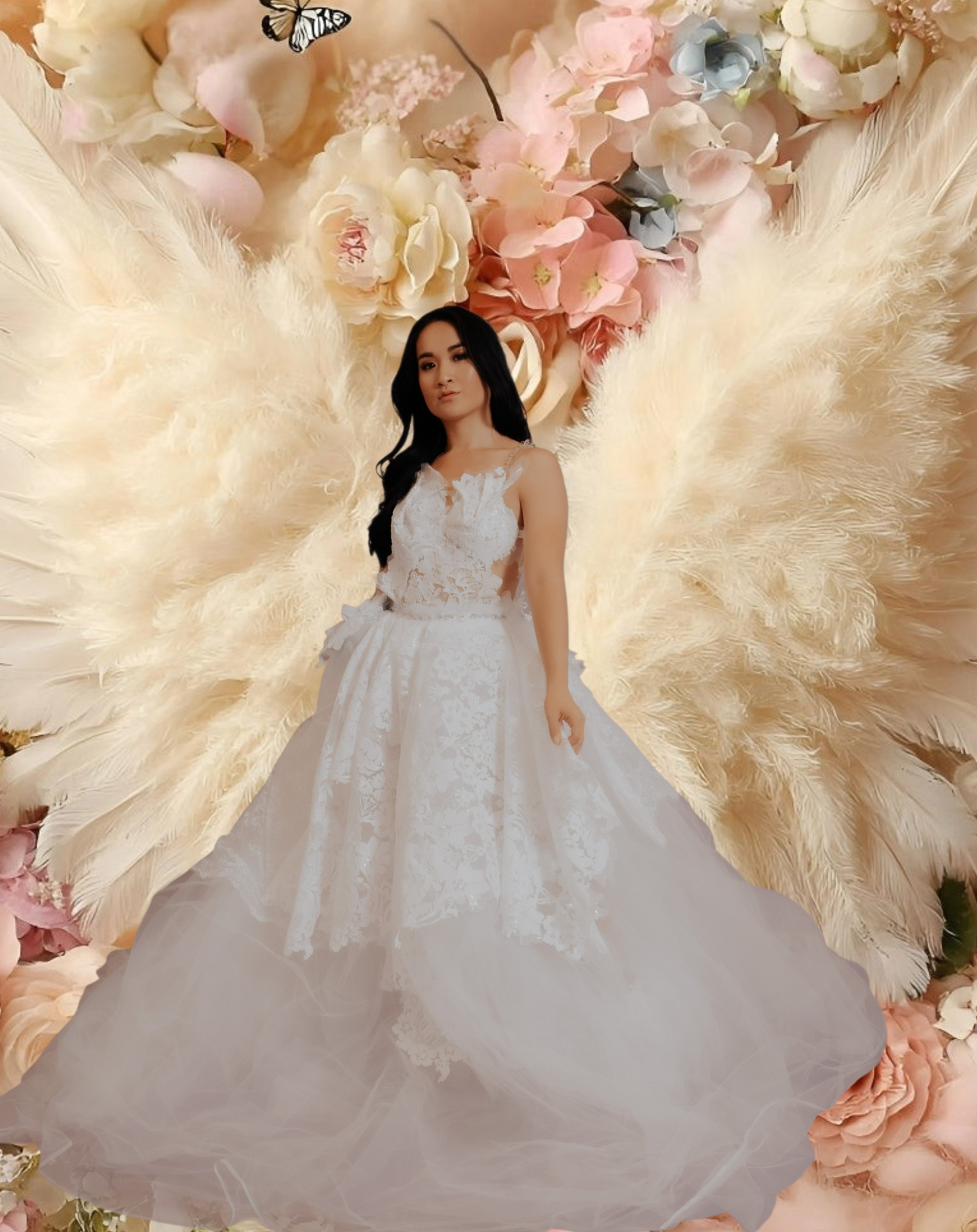 "DEMPSEY" White Sequined Lace Wedding Ballgown Set