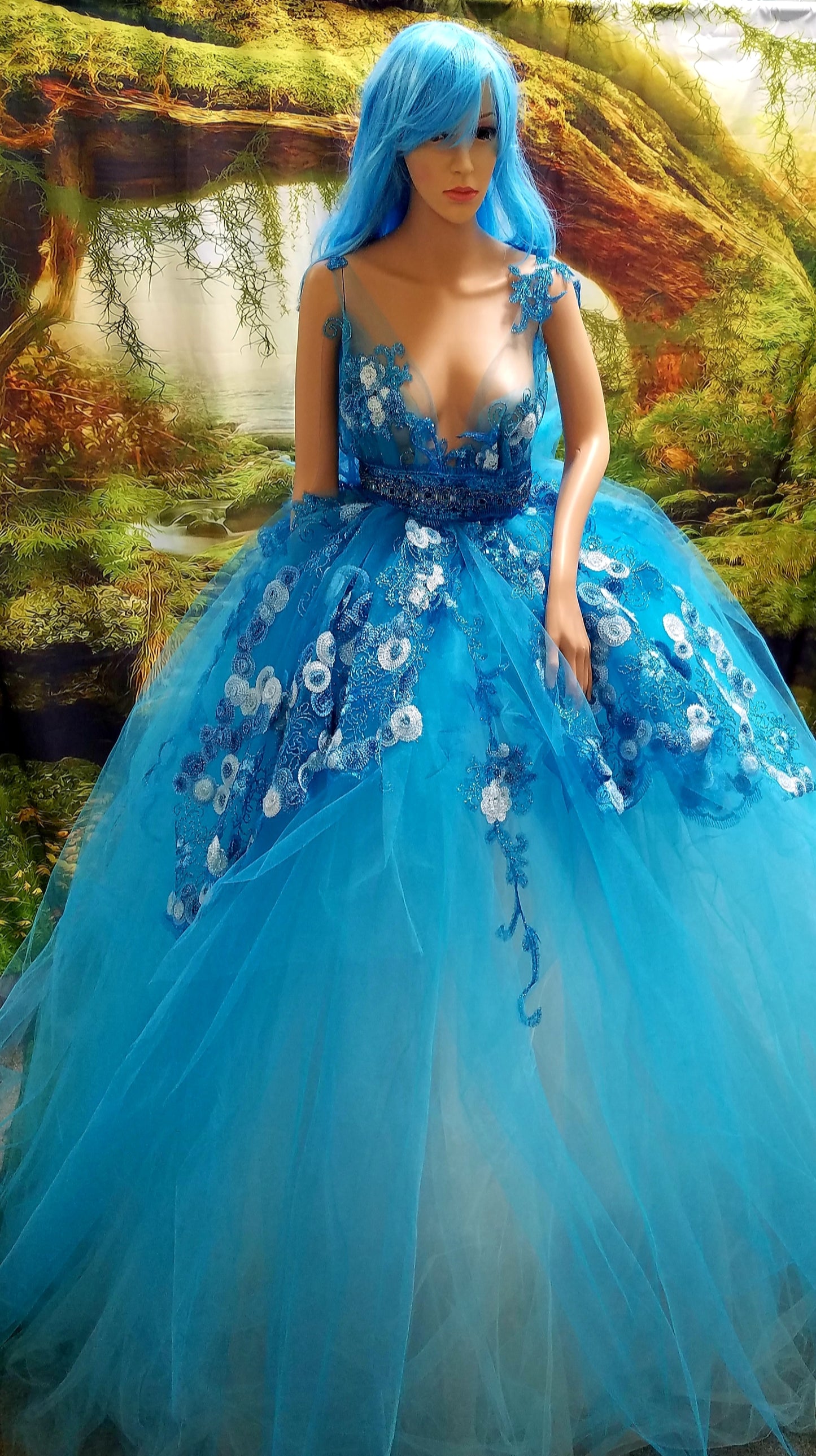 "TAMALA" Turquoise Blue & White Lace & Tulle Wedding Ballgown Set (Custom Order)