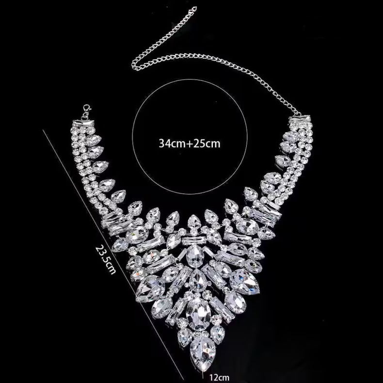 Luxe Vintage Inspired Crystal Diamante Rhinestone Bejeweled Statement Gold Color Choker Necklace & Earrings Set