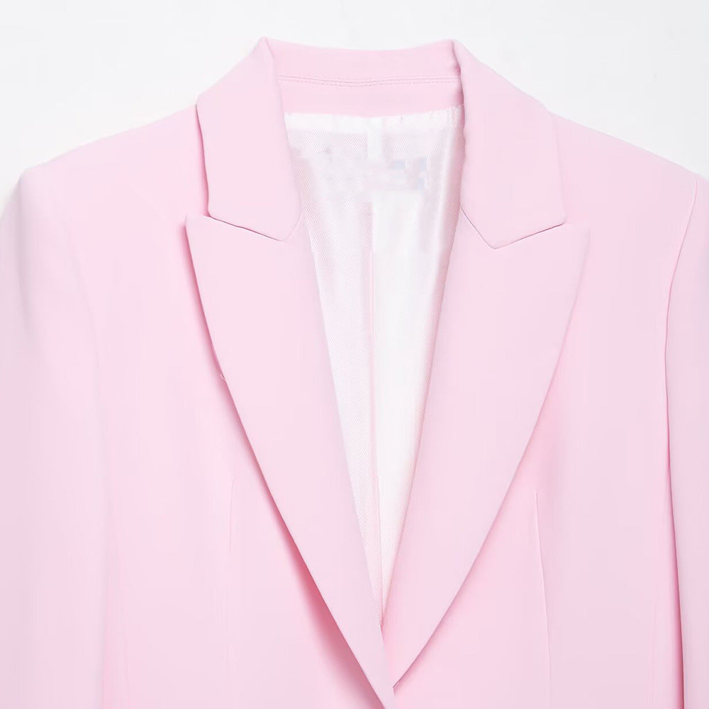 Beautiful Baby Pink Feather Cuff Blazer Jacket & Pants Suit Set