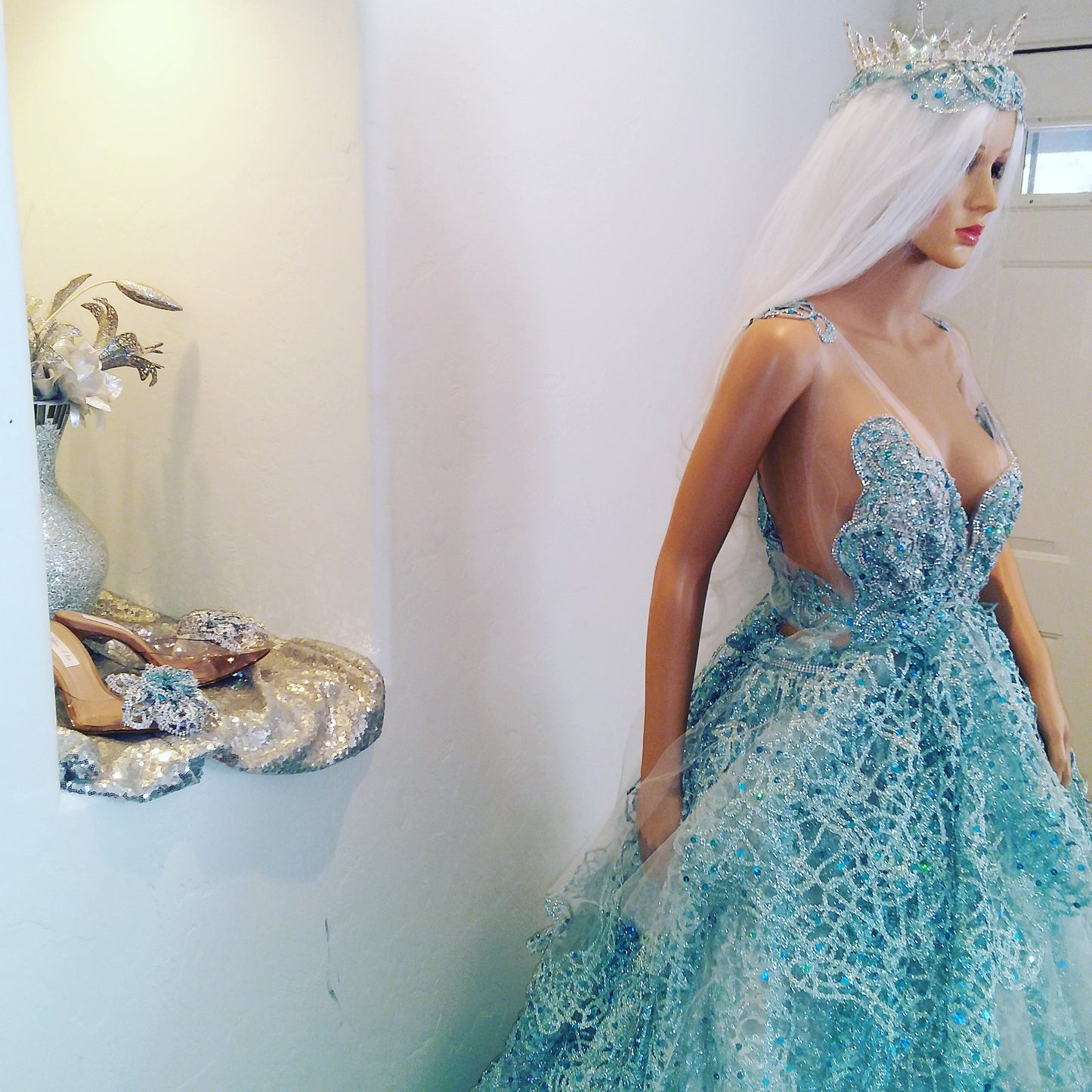 The "AMALI" Ocean Blue Sequin Lace Tulle Wedding Ballgown Set (Custom Order)