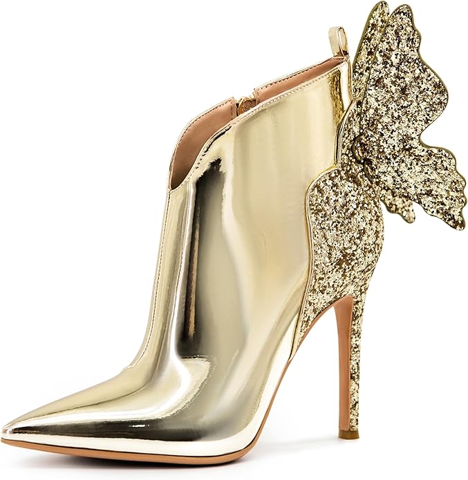 Sexy Gold Butterfly Sparkly Stiletto Ankle Boots