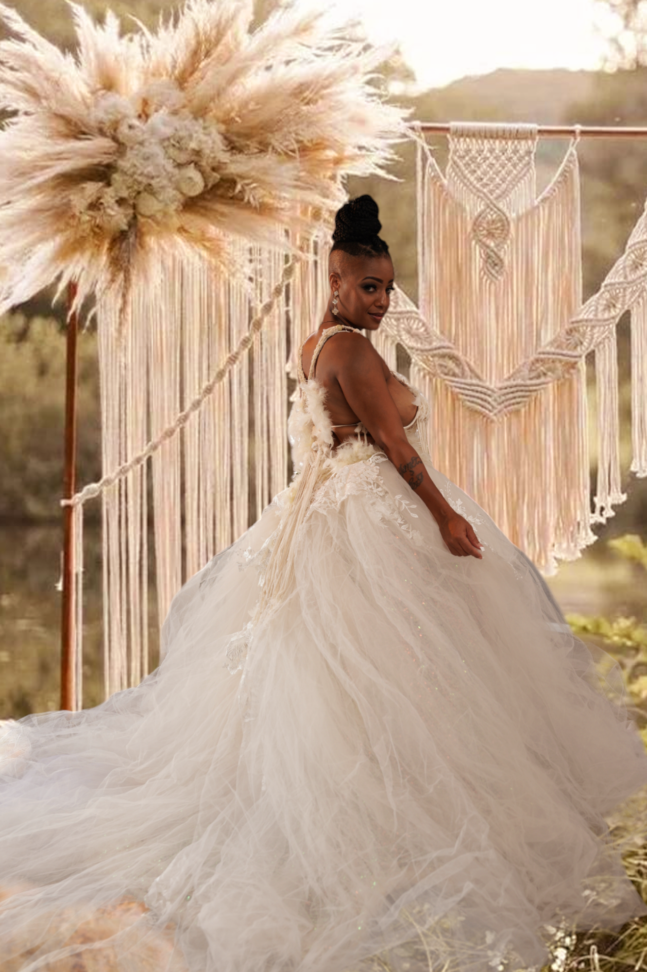 "JASMINE ALYSHA" Ivory Macrame, Tulle & Lace Wedding Ballgown Set