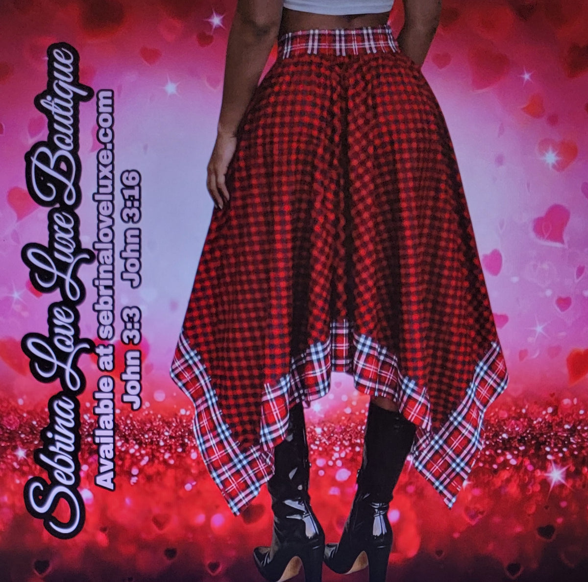 Grunge Goth Red & Black Plaid Asymmetrical Handkerchief Midi Maxi Skirt
