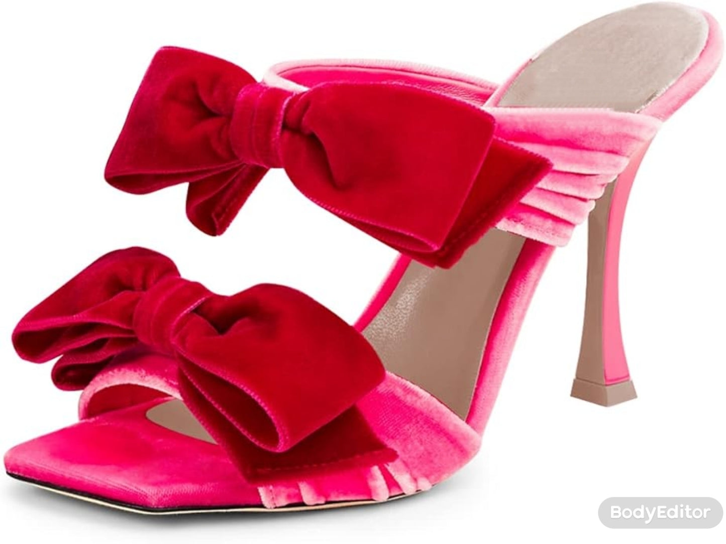 Elegant Pink Velvet Bow Detail Mule Heels