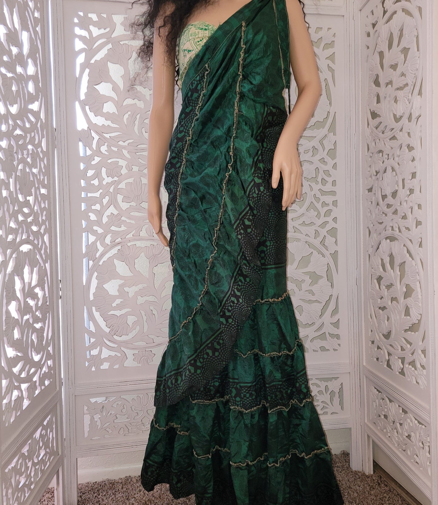 Green Silk Boho Wrap Maxi Skirt/Dress