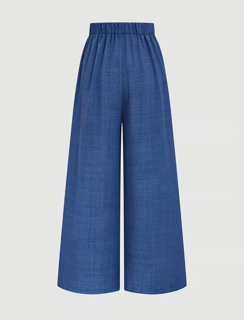 Chic Blue Boho Flowy Wide Leg Pants