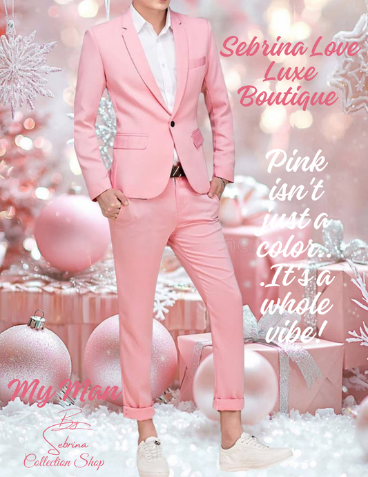 European Style Men's Pink 2 Piece Jacket & Pants Suit