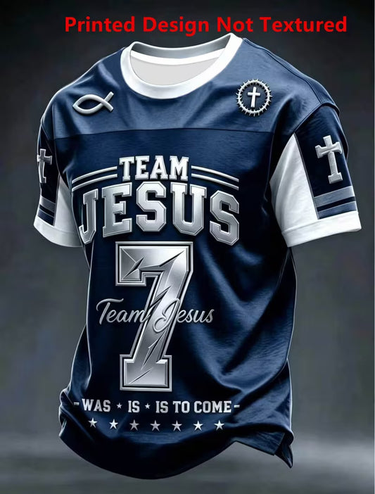 Inspirational "TEAM JESUS" Black & White Christian Printed Graphic Scripture Short Sleeve Football Jersey