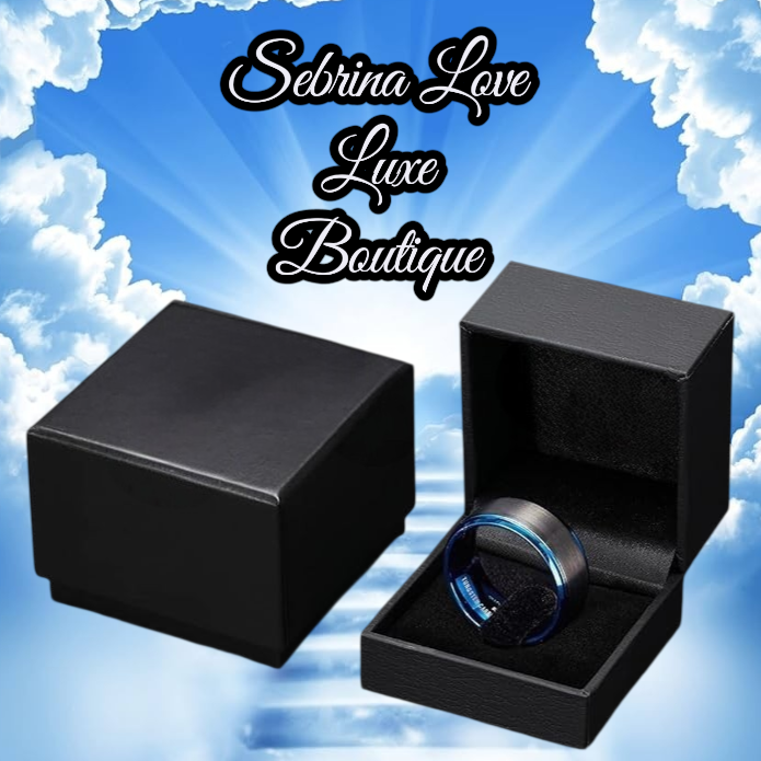 Handsome Gothic Romance Black & Blue Brushed Tungsten Ring Wedding Band