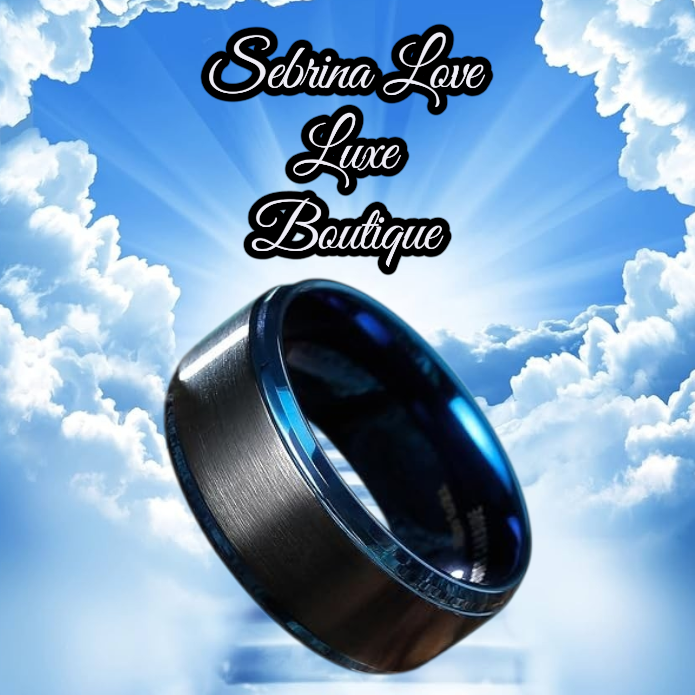 Handsome Gothic Romance Black & Blue Brushed Tungsten Ring Wedding Band