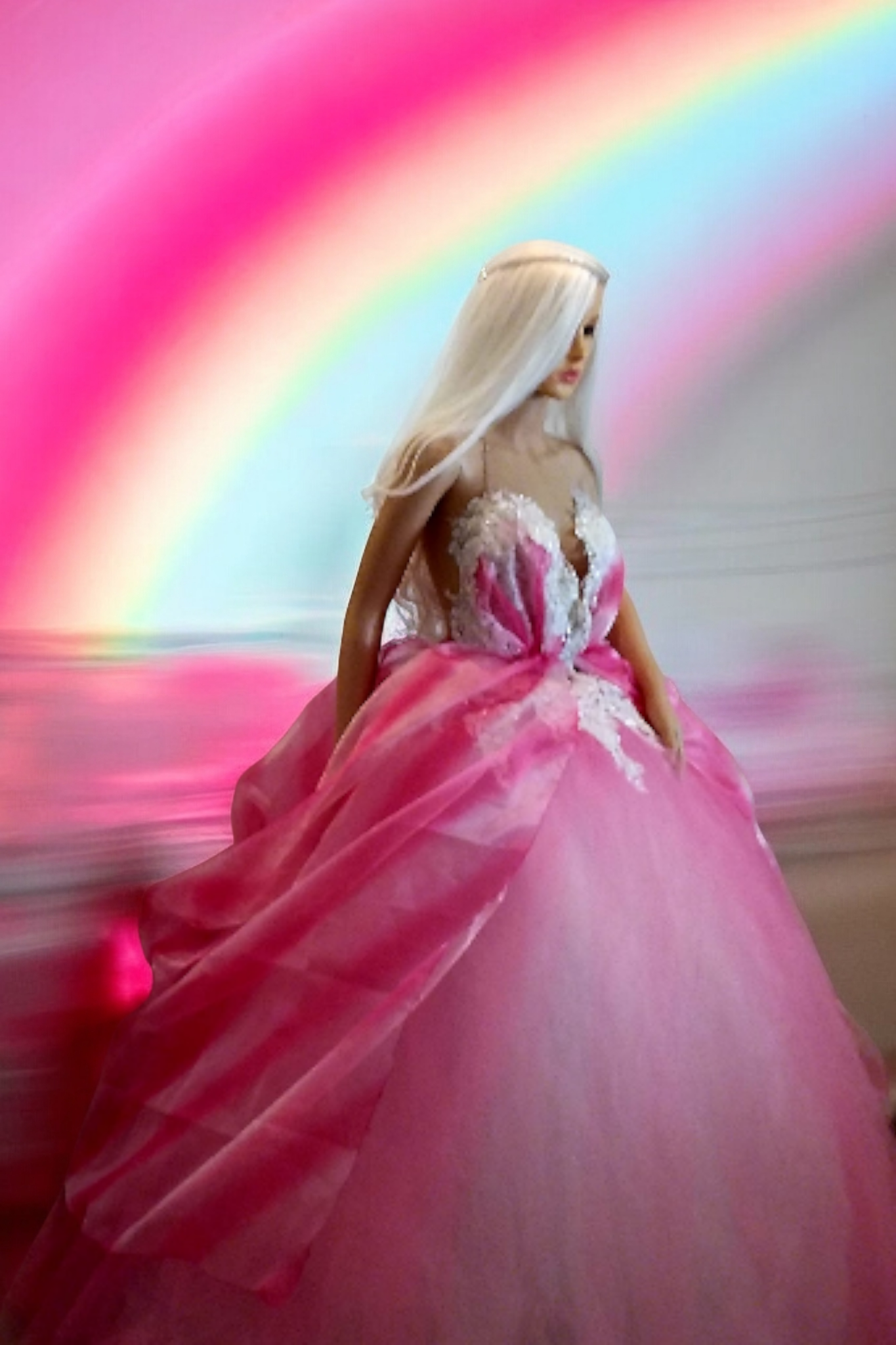 "FARRAH" Pink Tie Dye Organza Wedding Ballgown Set