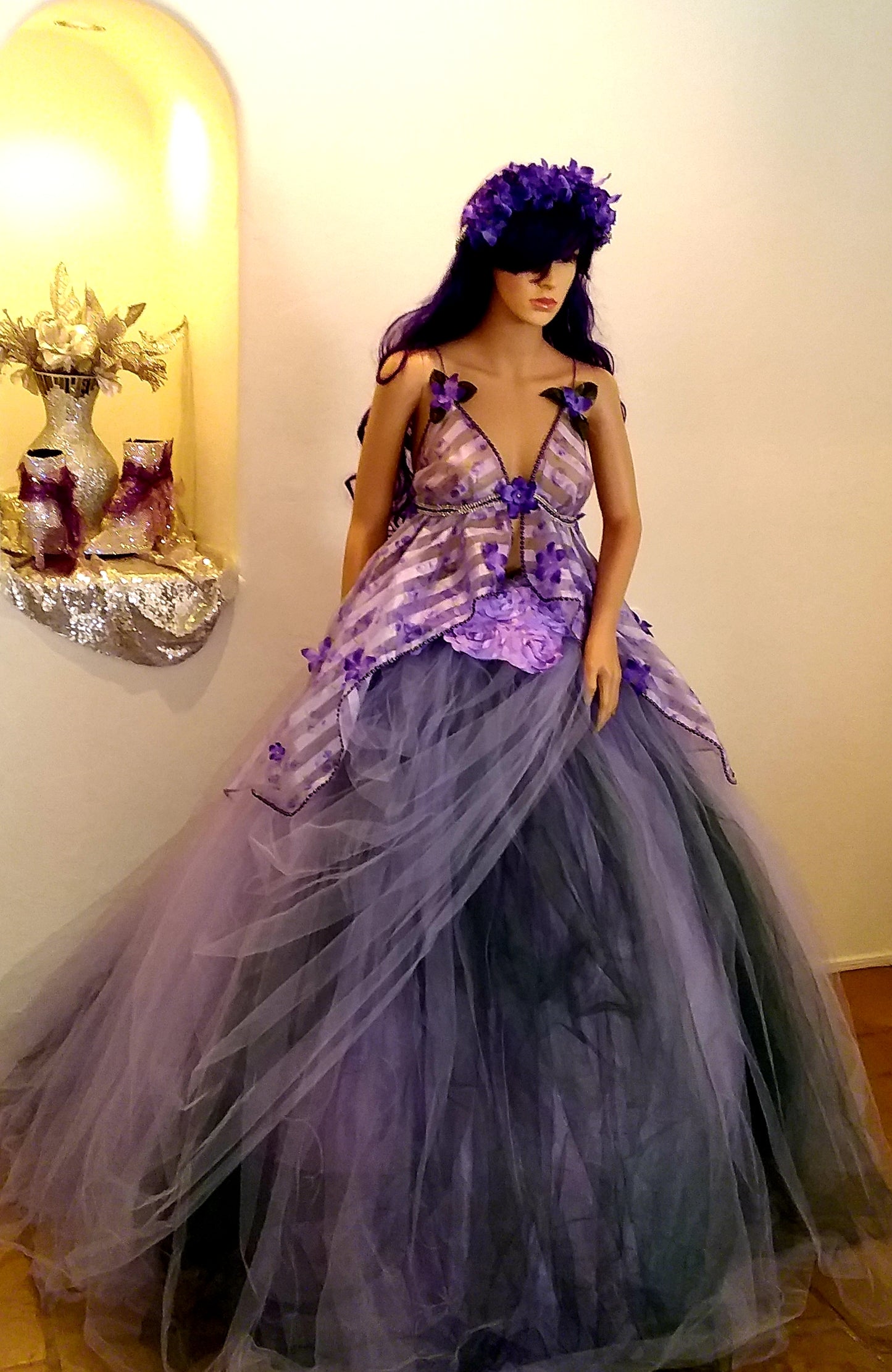 "LEILANI" Lavender & Hunter Green Organza & Tulle Wedding Ballgown Set