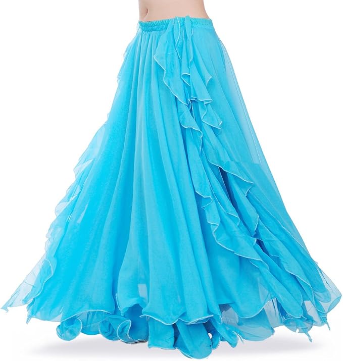 Romantic Ocean Blue Chiffon Ruffled Boho Maxi Skirt