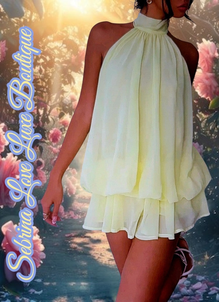 Flirty Chiffon Yellow Backless Mini Dress