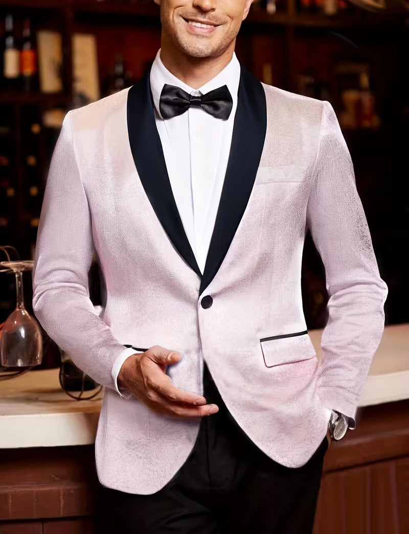 Men's Light Pink Floral Brocade Blazer Dinner Jacket