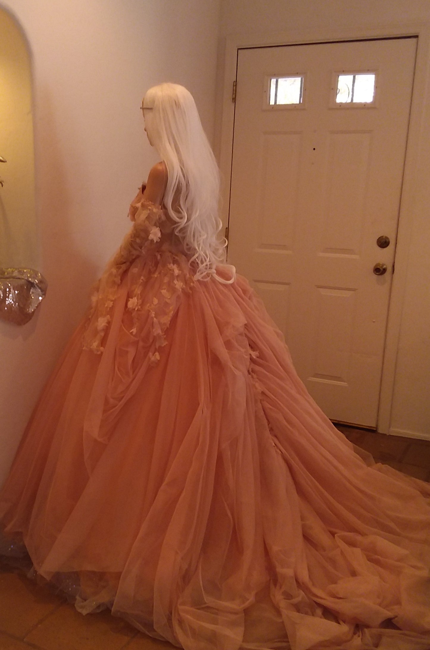 "ADELIA" Blush Lace & Tulle Wedding Ballgown Set
