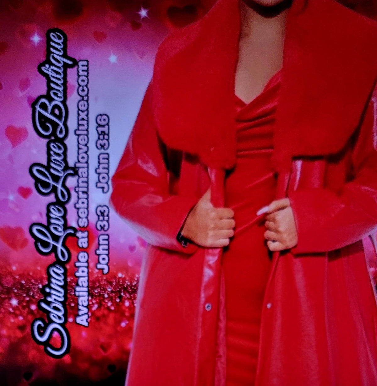 Luxe Red Faux Leather Faux Fur Trim Maxi Coat
