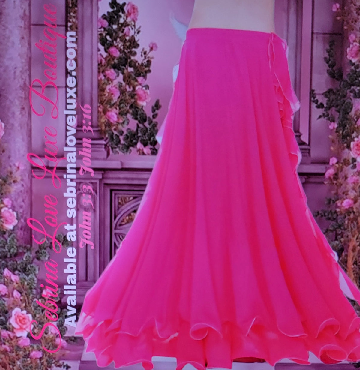 Exotic Hot Pink Chiffon Ruffled Boho Bellydance Maxi Skirt