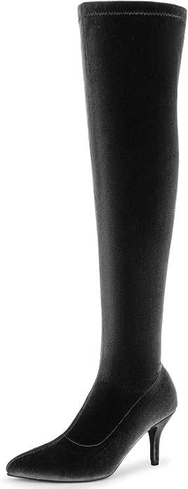 Luxe Deep Hunter Green Stretch Velvet Knee Boots