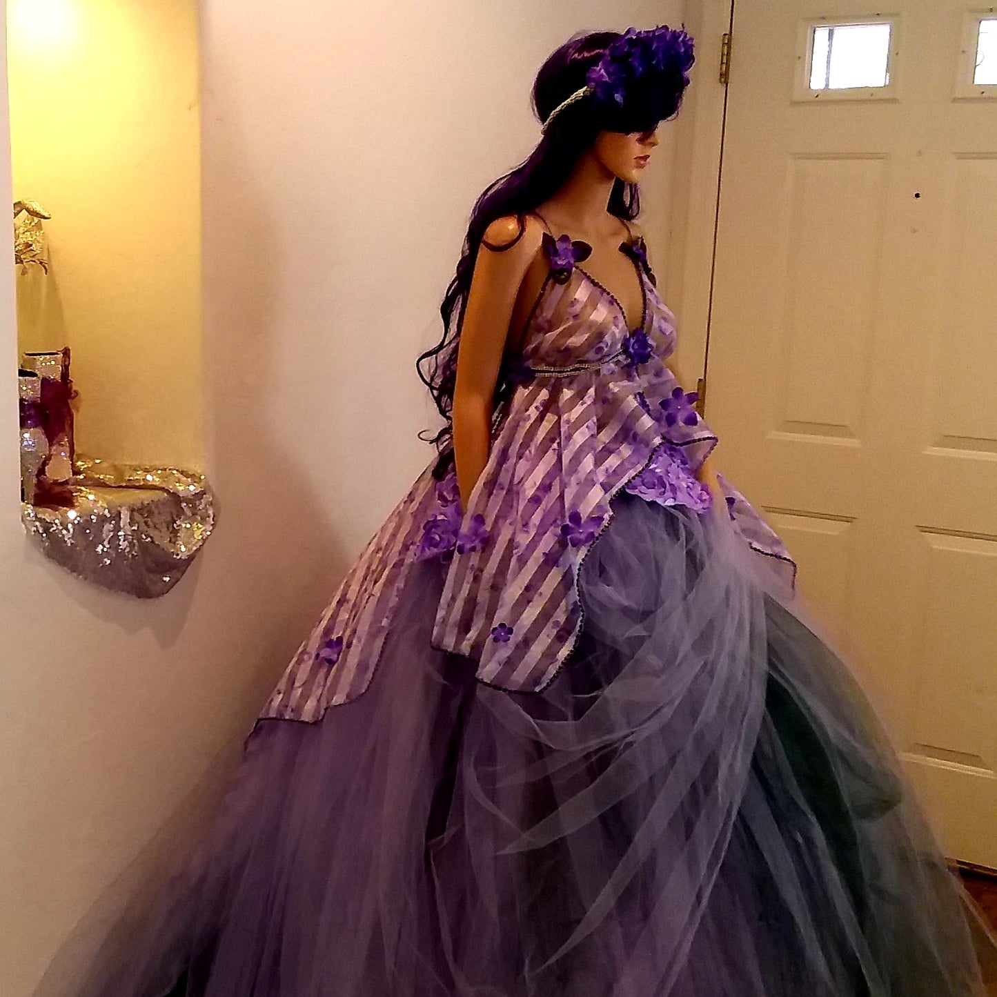 "LEILANI" Lavender & Hunter Green Organza & Tulle Wedding Ballgown Set