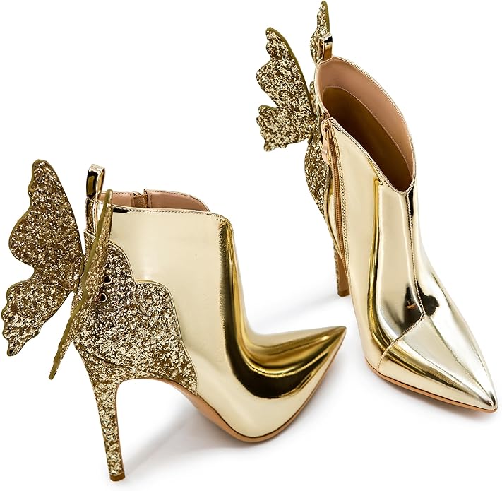 Sexy Gold Butterfly Sparkly Stiletto Ankle Boots