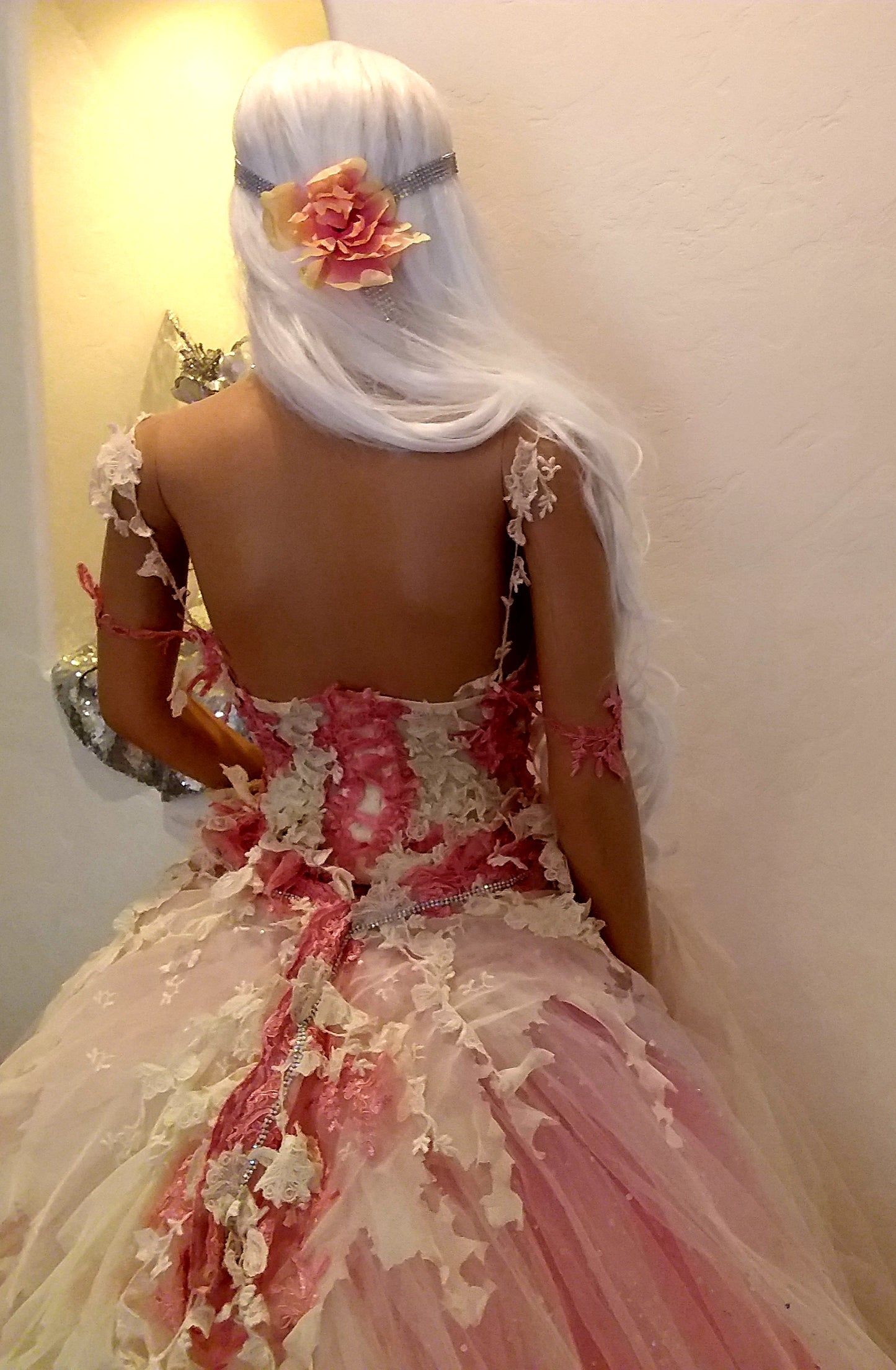 "ELLA" Ivory & Pink Lace & Tulle Wedding Ballgown Set