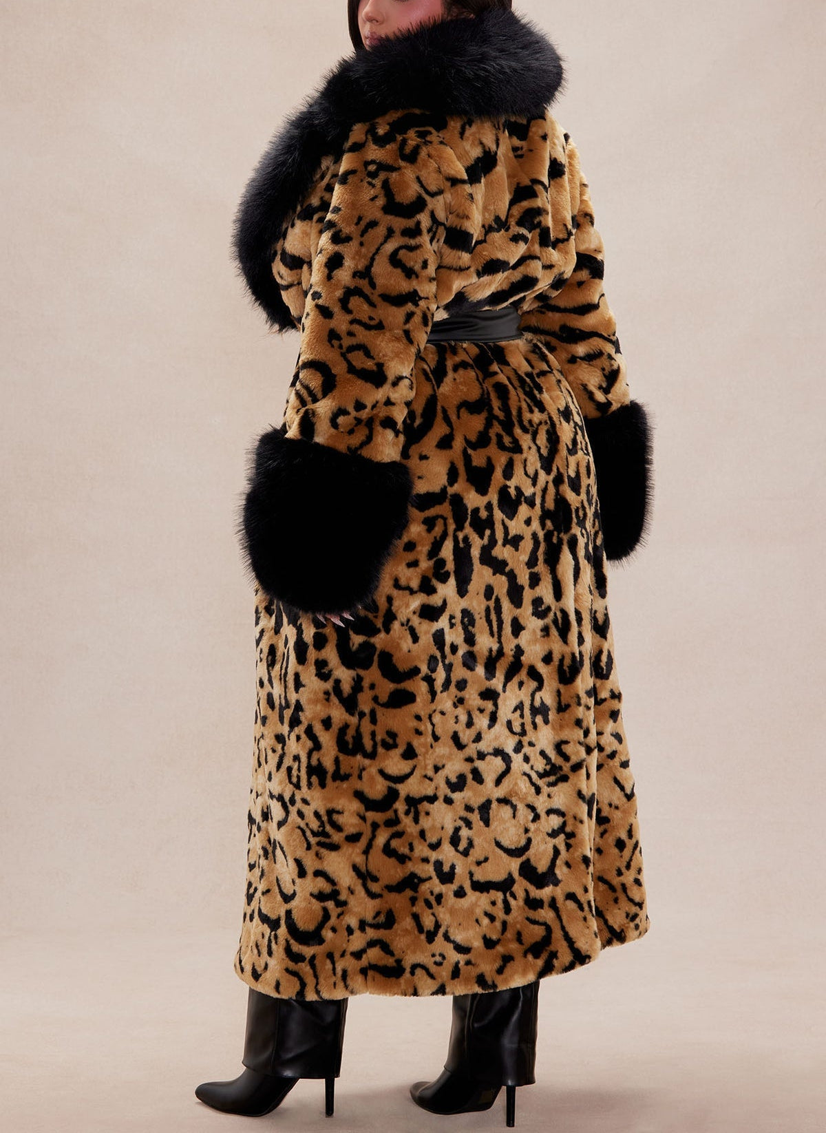 Luxe Plush Brown & Black Leopard Print Faux Fur Coat