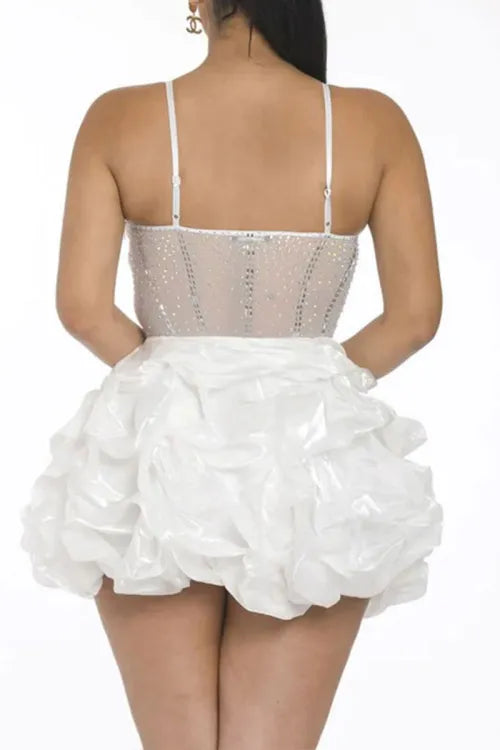 Sexy White Corset Ruffle Mini Dress