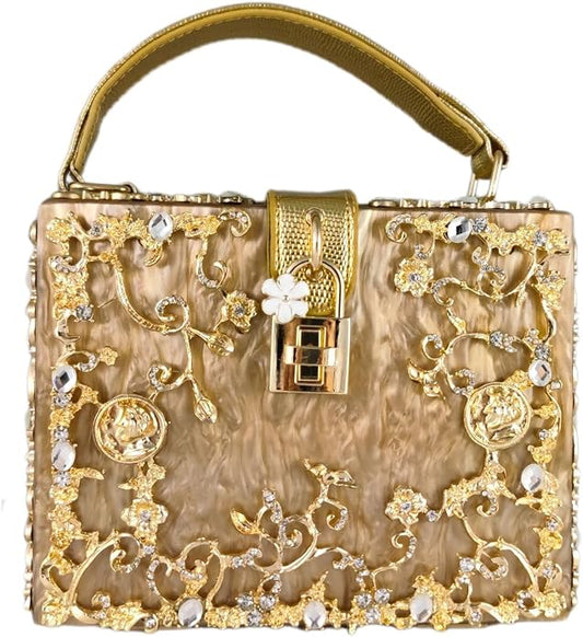 Elegant Gold Filigree Handbag Clutch Purse