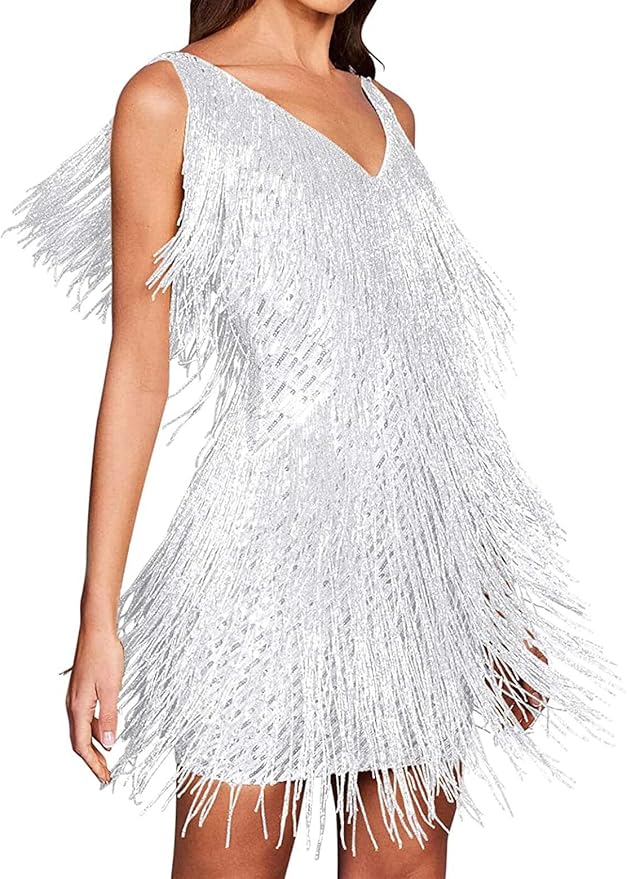 Sexy White Fringe Gatsby Party Dress