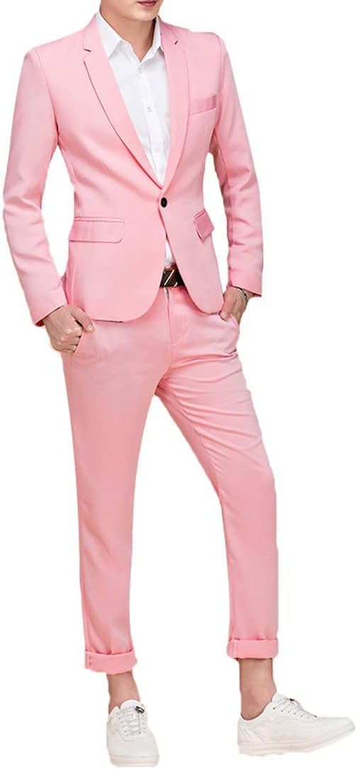 European Style Men's Pink 2 Piece Jacket & Pants Suit