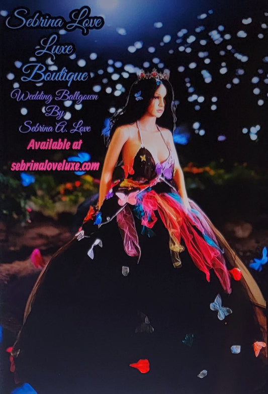 🦋TEMPEST🦋 Custom Order Gothic Romance Black Multicolor Butterfly Lace & Tulle Wedding Ballgown Set