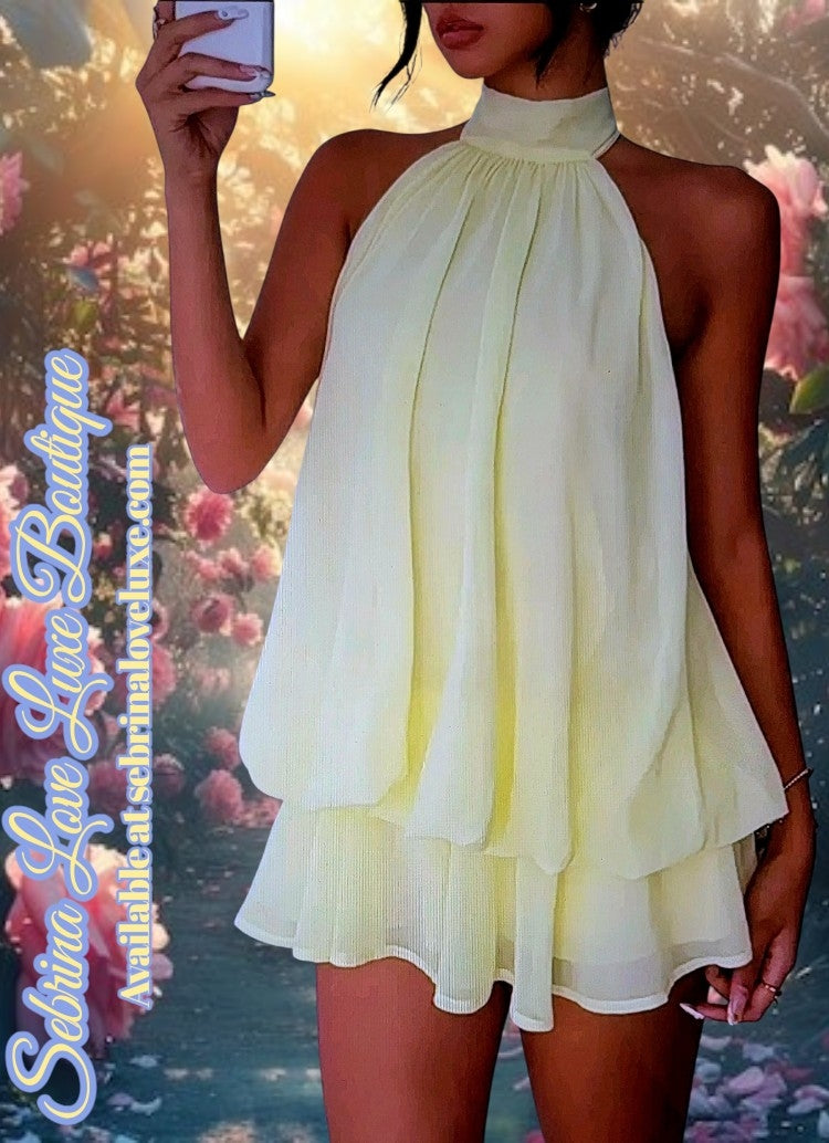 Flirty Chiffon Yellow Backless Mini Dress