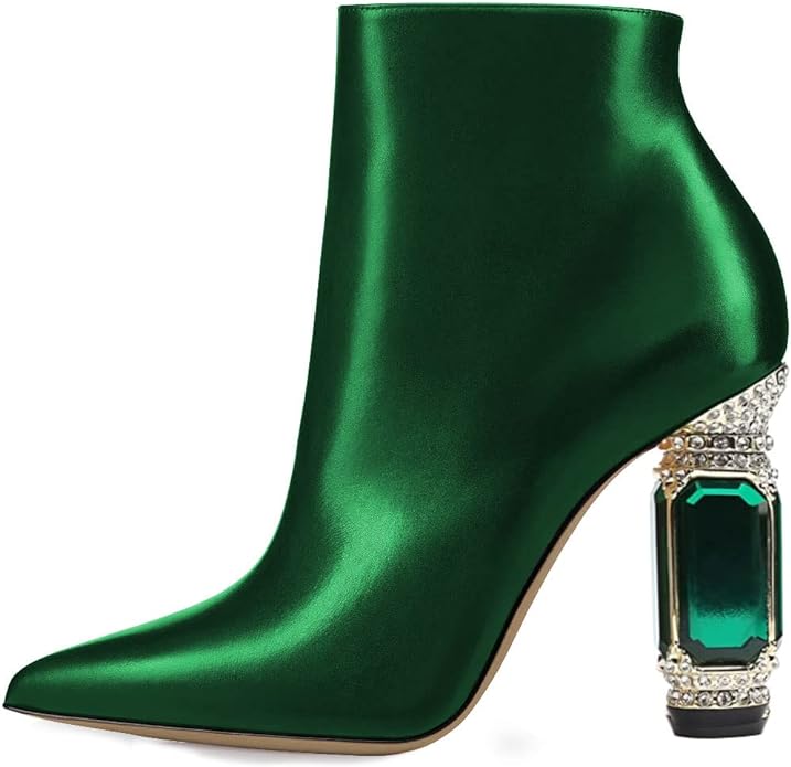 Beautified Green Bejeweled Heel Ankle Boots