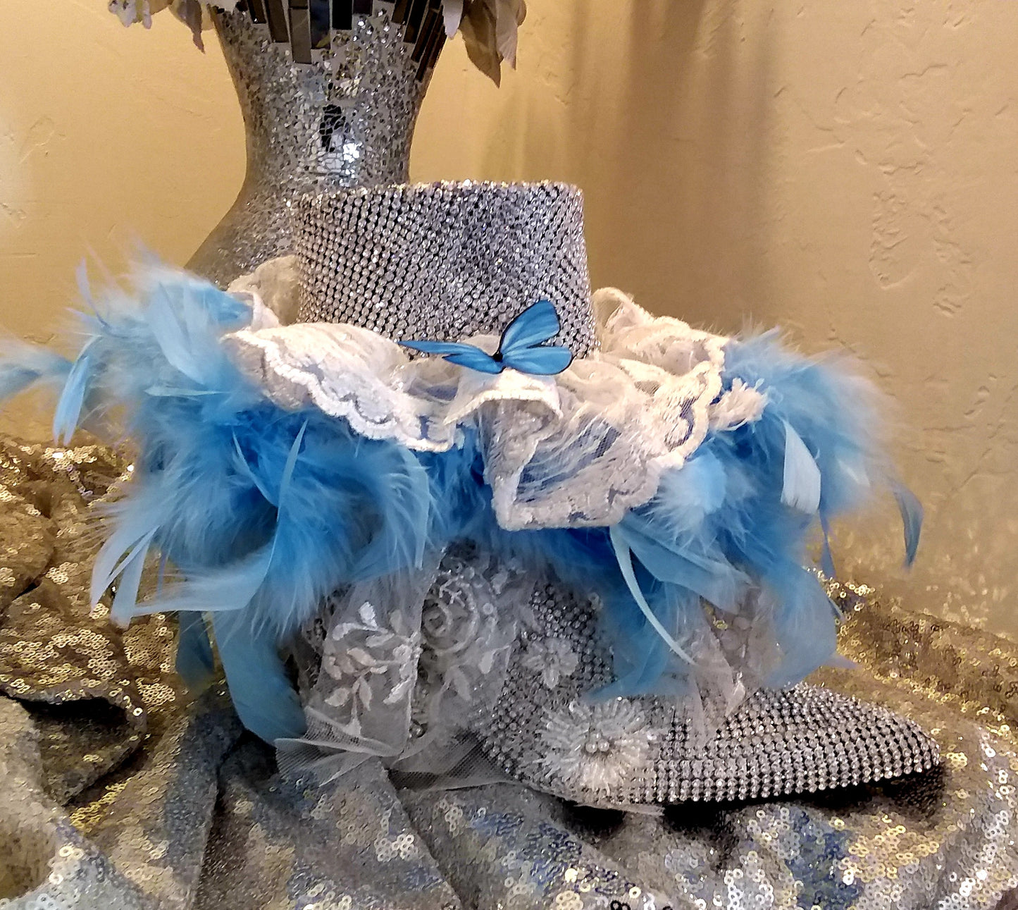 "MORWENNA" Lavender, Blue & White Lace & Tulle Wedding Ballgown Set