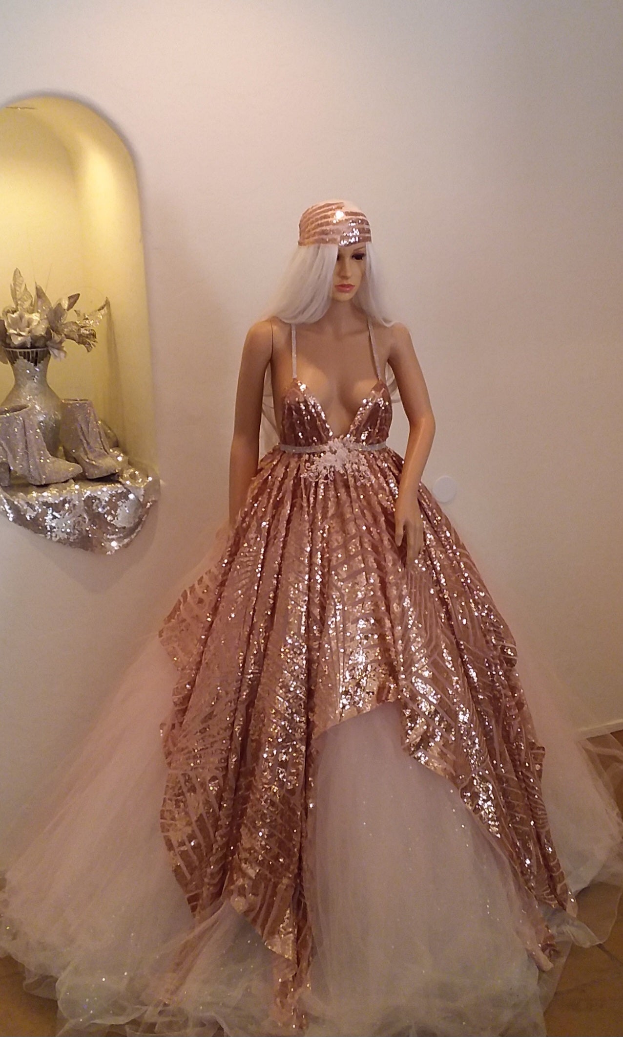 The "HELEN" Gatsby Inspired Art Deco Sequin Lace Crystal Tulle Wedding Ballgown Set