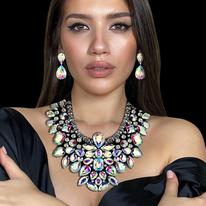 Gothic Romance AB Multicolor Bejeweled Collar Necklace