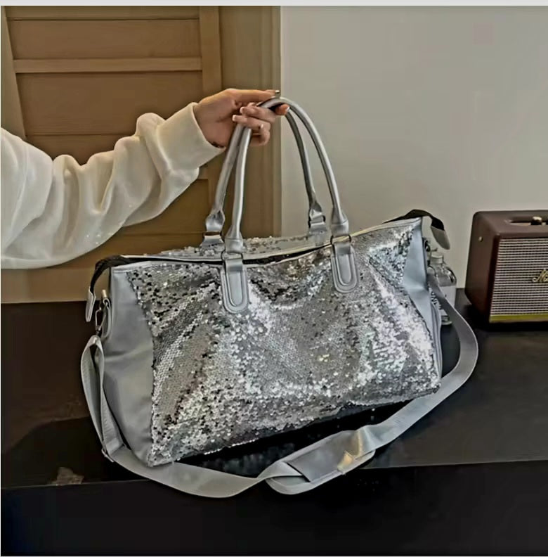 Beautiful Sparkling Silver Sequin Carry-on Overnight Luggage Bag