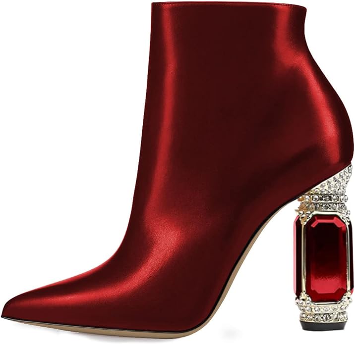 Beautified Merlot Crimson Red Bejeweled Ankle Boots