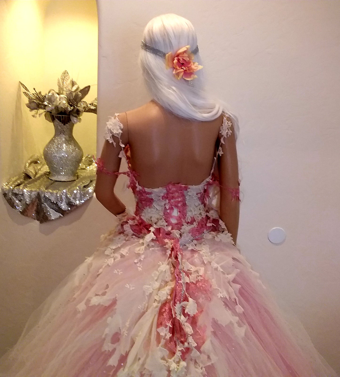 "ELLA" Ivory & Pink Lace & Tulle Wedding Ballgown Set