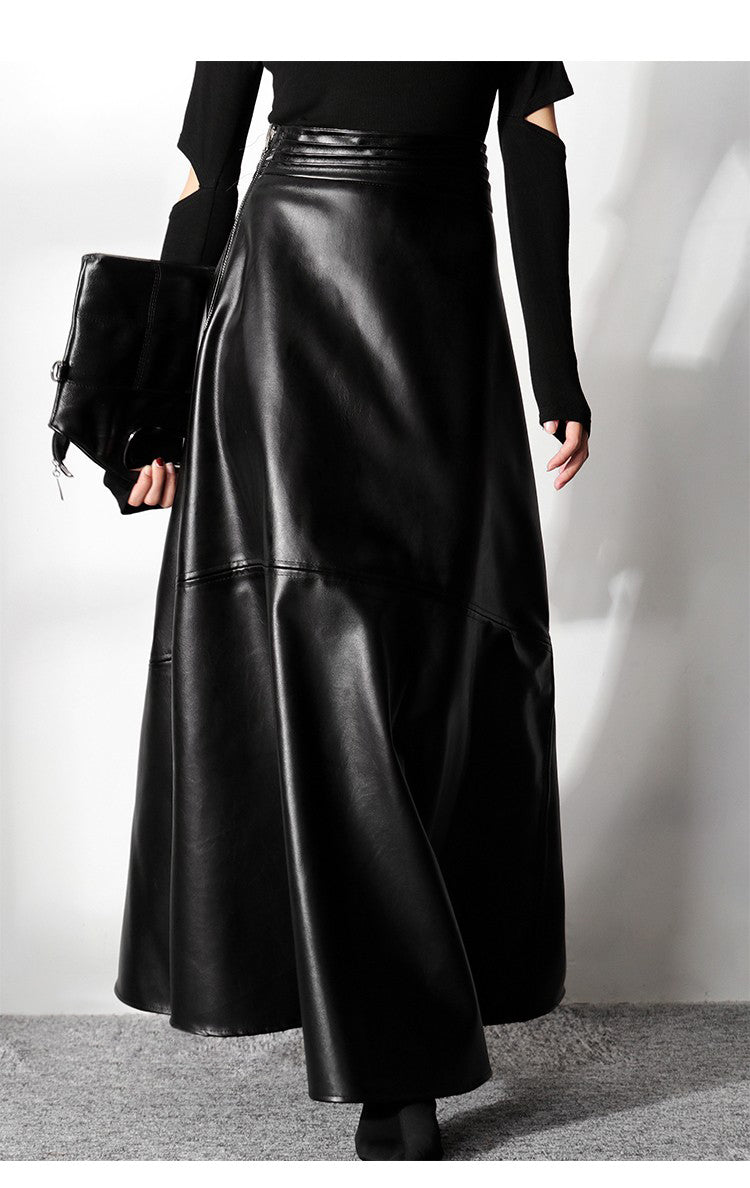 Black Faux Leather Maxi Skirt