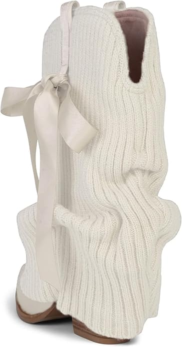 Ivory White Ballet Inspired Boho Festival Knit Foldover Western Boots