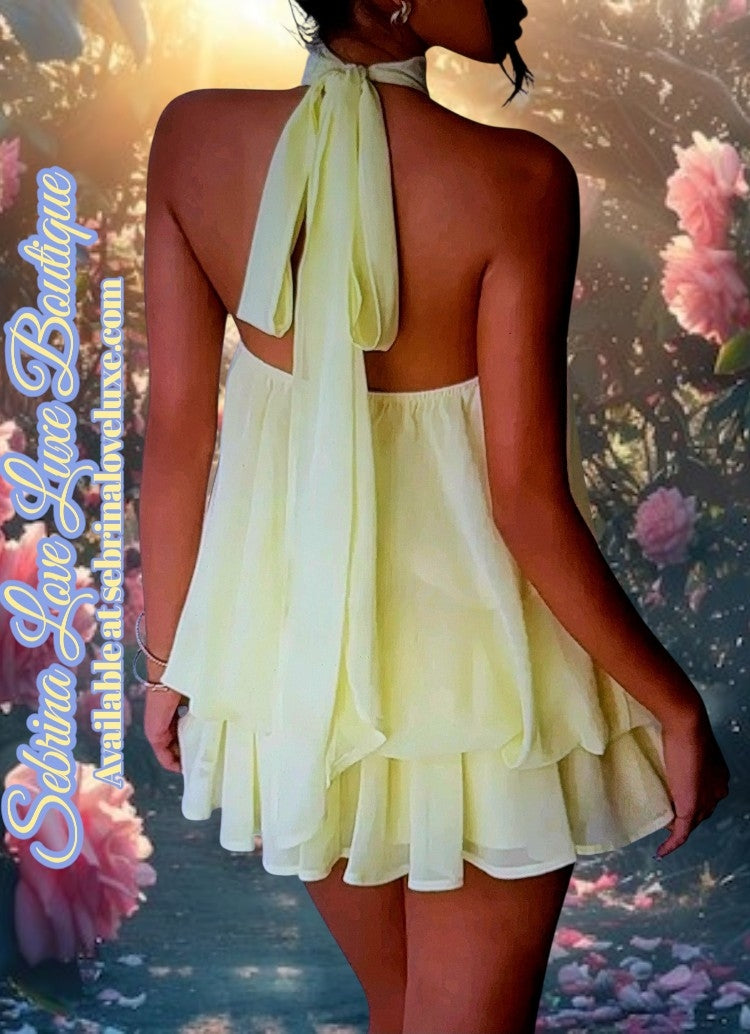 Flirty Chiffon Yellow Backless Mini Dress