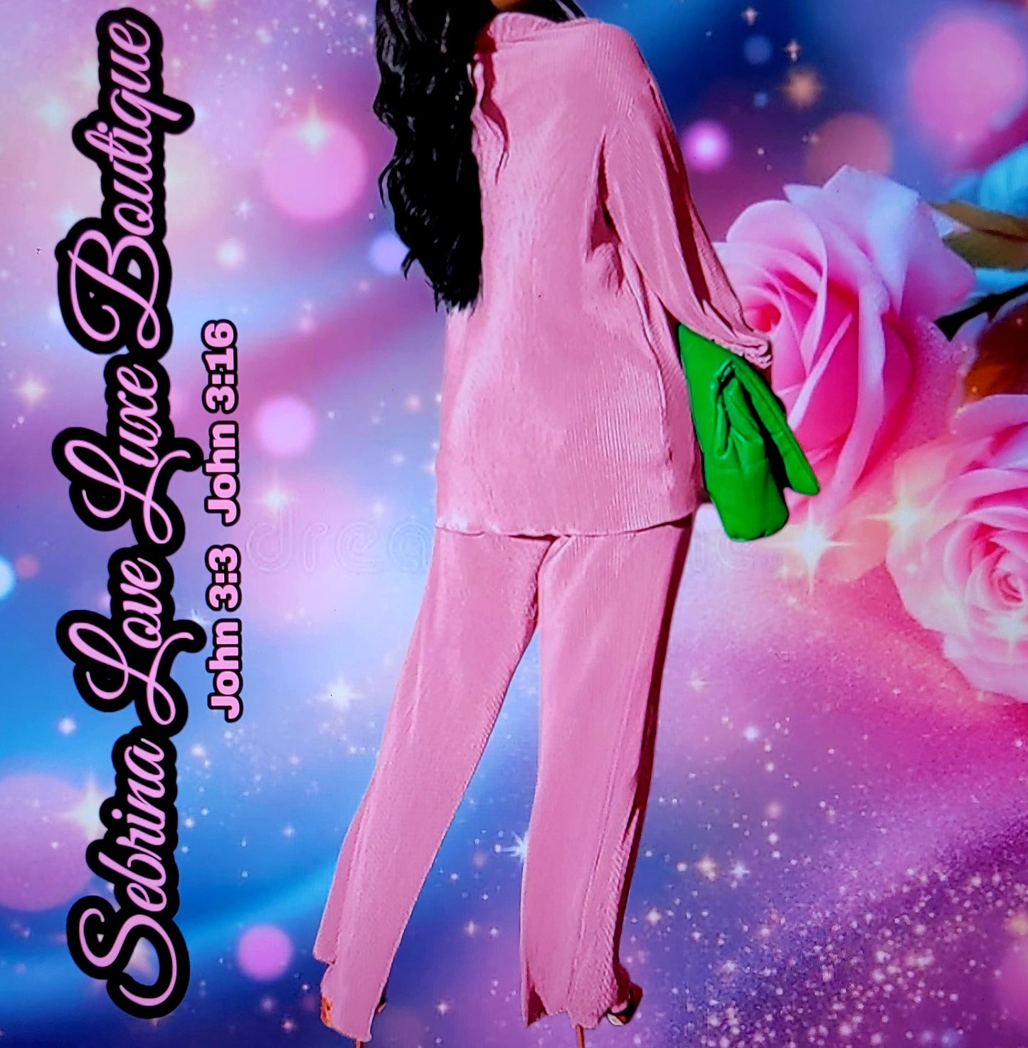 Chic Soft Pink Pleated Tunic Button Closure & Pants Set