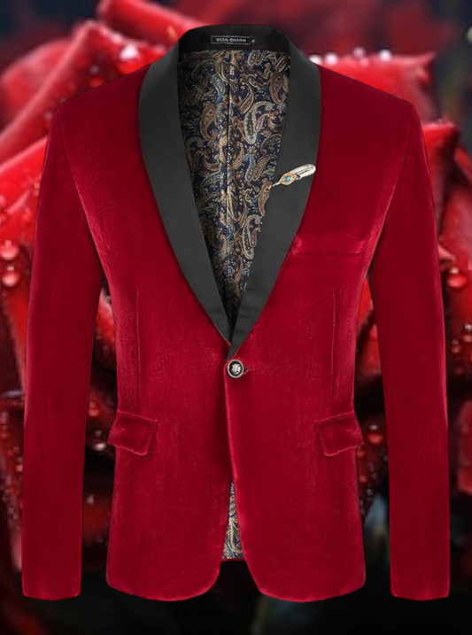 Elegant Red & Black Velvet Blue Dinner Formal Jacket