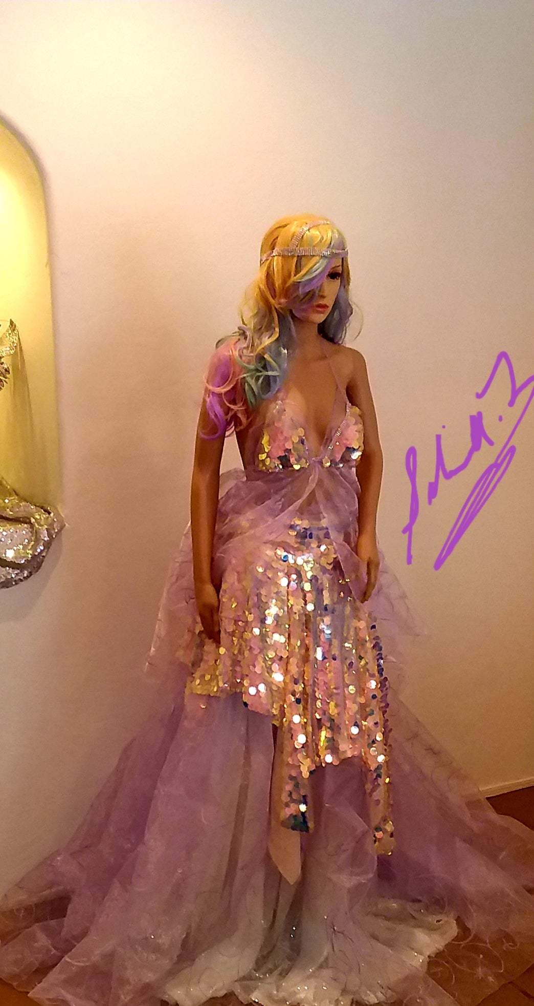 The "CELESTE" Iridescent Unicorn Sequin Lavender Tulle Crystal Wedding Ballgown Set