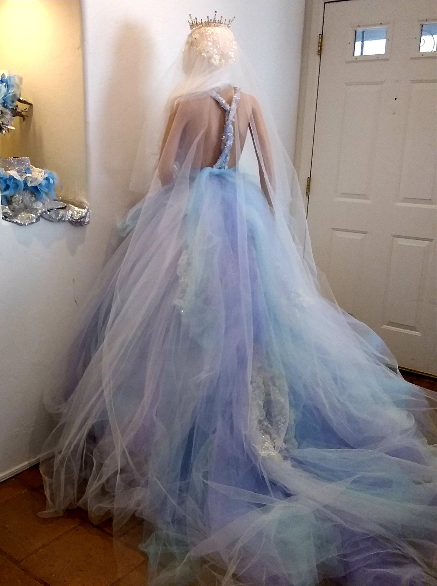 "MORWENNA" Lavender, Blue & White Lace & Tulle Wedding Ballgown Set