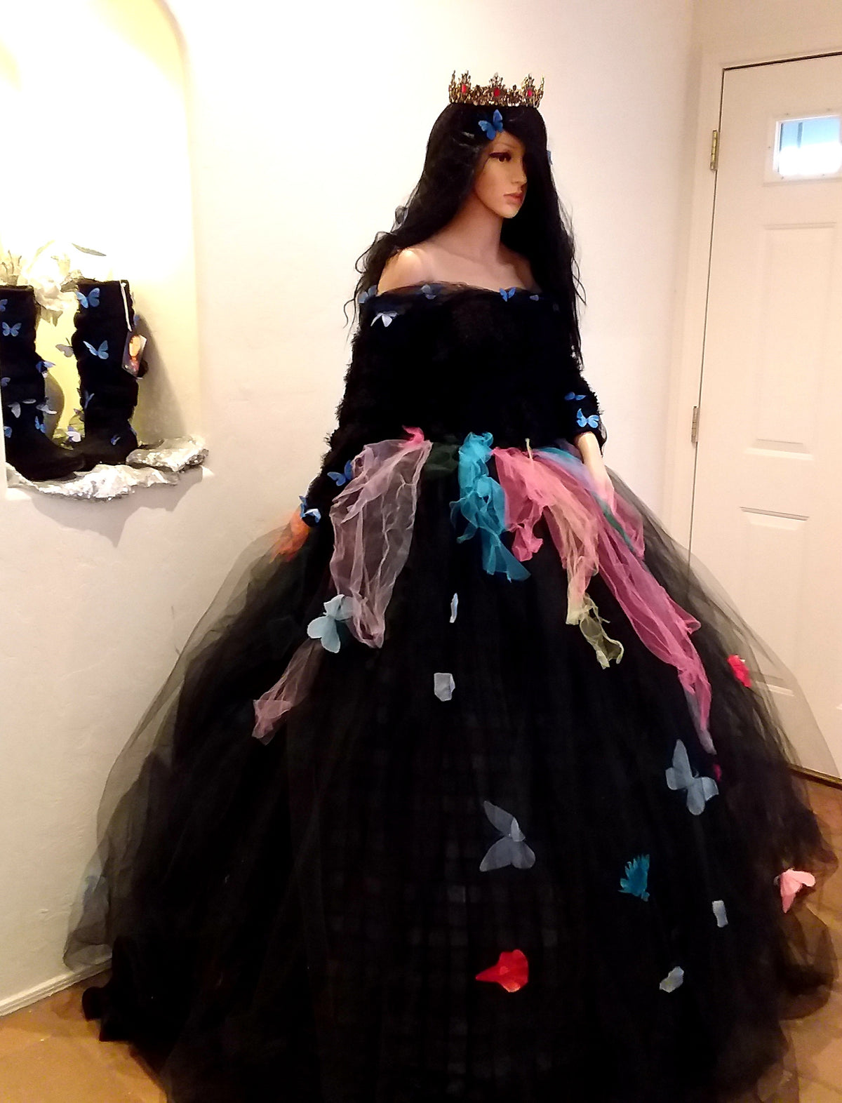 🦋BRANWYN🦋 Custom Order Gothic Romance Black Multicolor Butterfly Lace & Tulle Wedding Ballgown Set