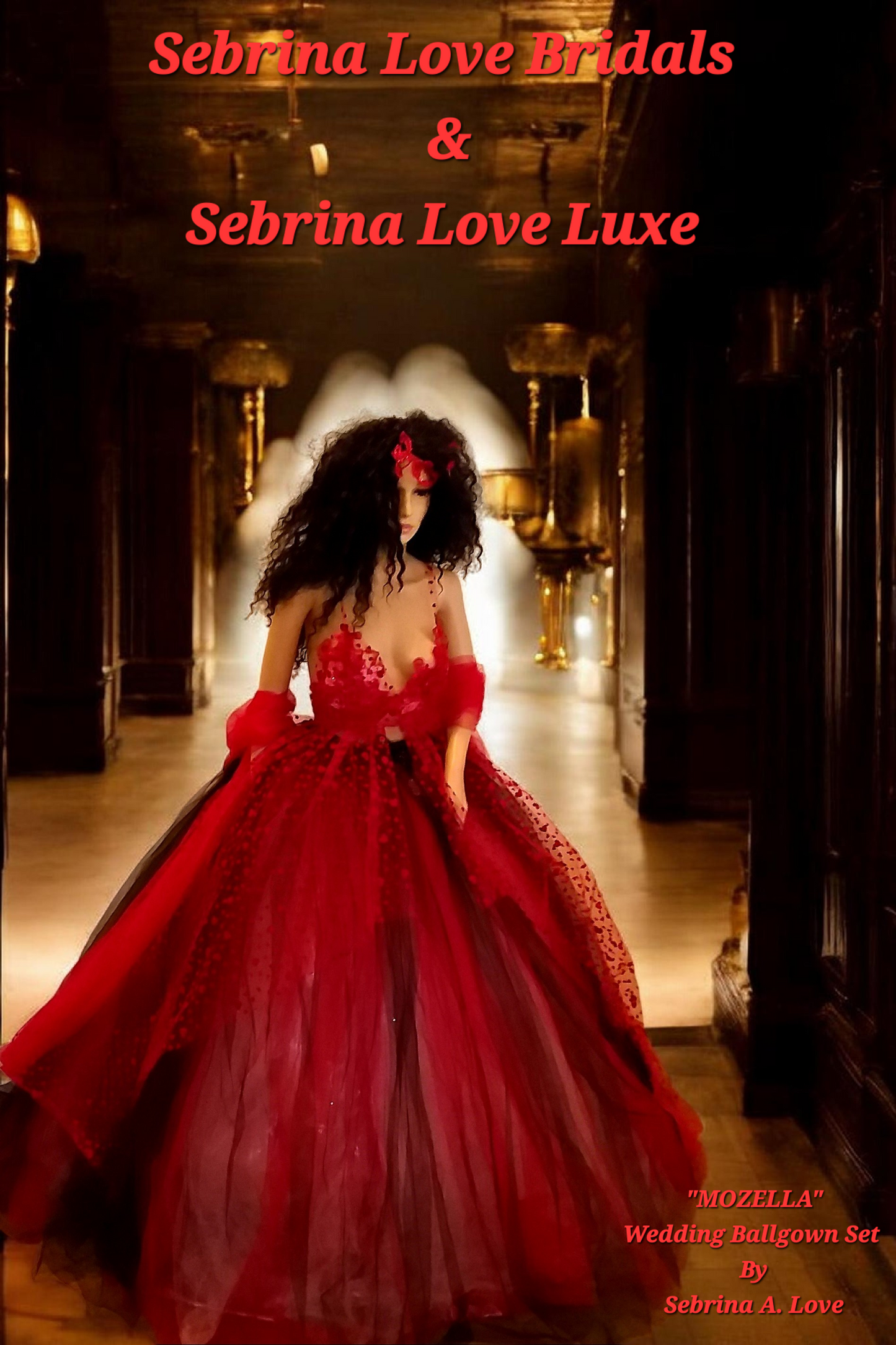 "MOZELLA" Custom Order Gothic Romance Red Hearts & Black Lace & Tulle Wedding Ballgown Set